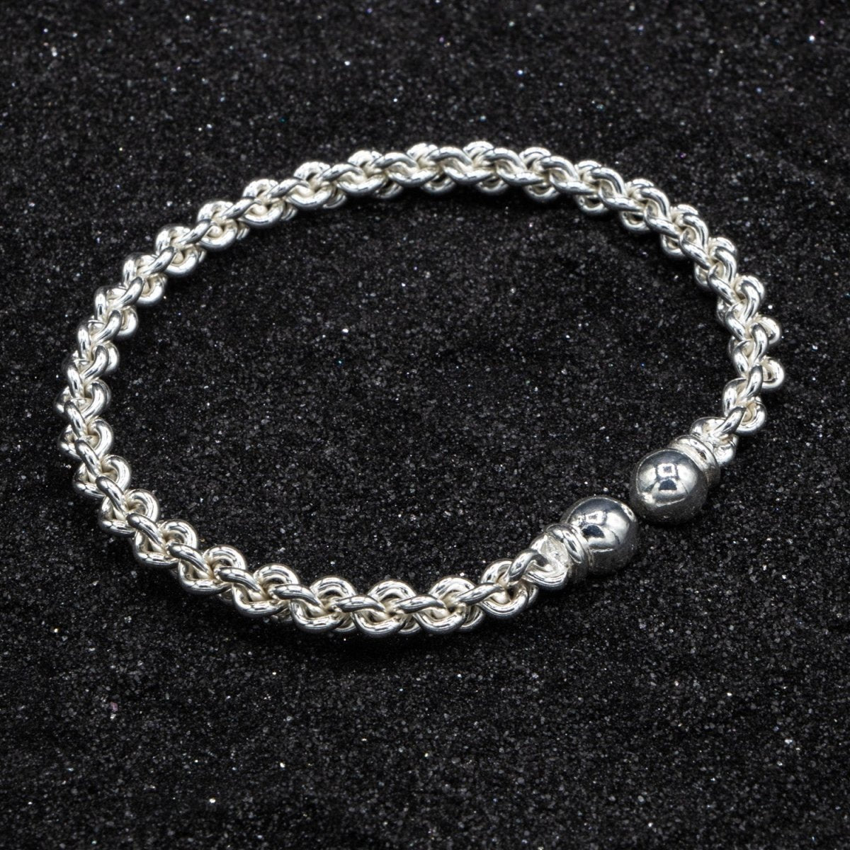 Braided Solid Ball Caribbijou West Indian Bangle Sterling Silver 8