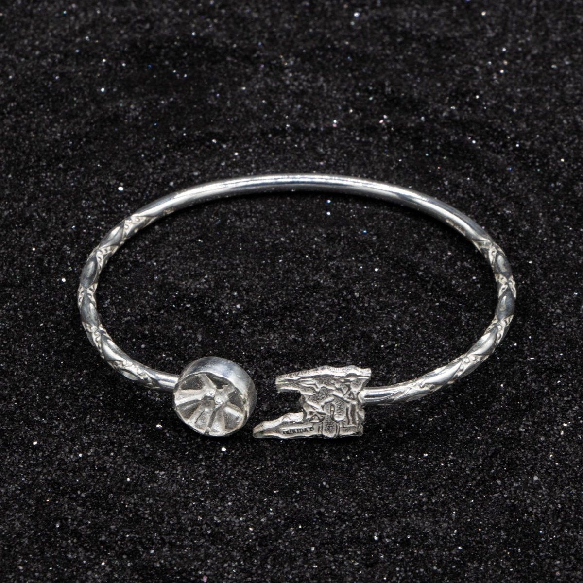 110 Trinidad Map and Steel Pan Caribbijou West Indian Bangle Silver