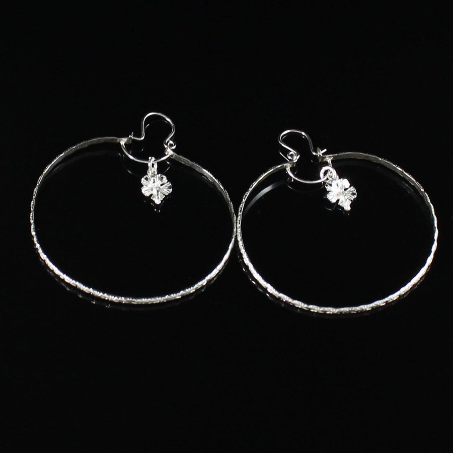 Large Hoop Earring with Small Hibiscus Charm - Earring - Caribbijou Island Jewellery
