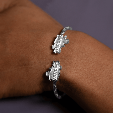 Light Antigua Map Bangle with Diamante Pattern - Bangle - Caribbijou Island Jewellery