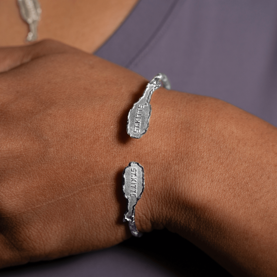 Light St. Kitts Map Bangle with Diamante Pattern - Bangle - Caribbijou Island Jewellery