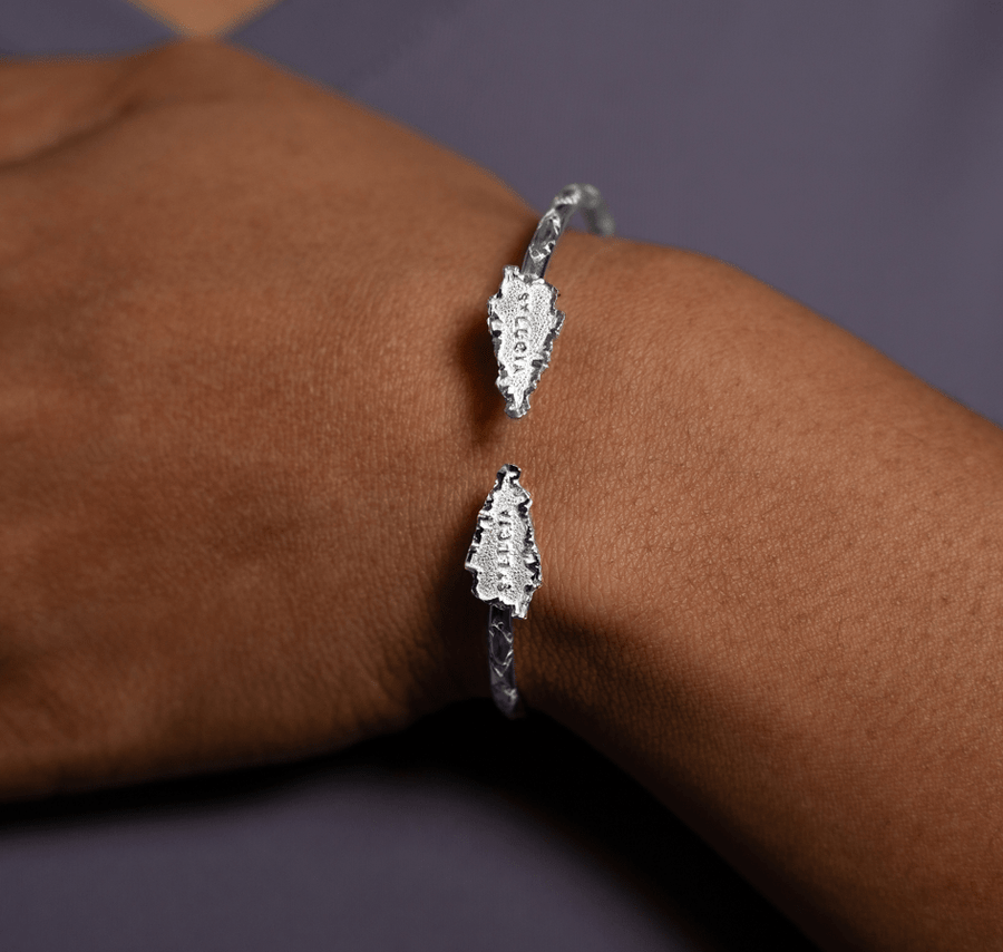 Light St. Lucia Map Bangle with Diamante Pattern - Bangle - Caribbijou Island Jewellery