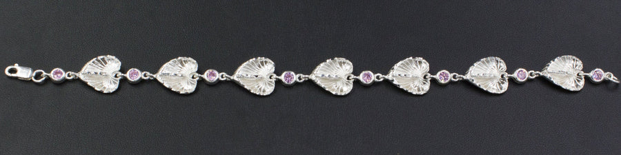 Chain Bracelet  with Anthurium Flower and Pink CZ Stones -