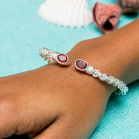 Braided Flexible Bangle with Lab Created Garnet January Birthstone - Bangle - Caribbijou Island Jewellery