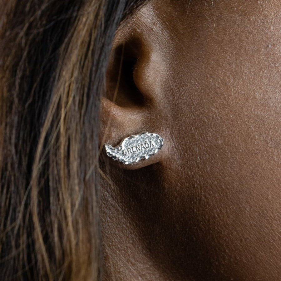 Caribbijou Grenada Map Stopper Stud Earring - earring - Caribbijou Island Jewellery