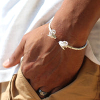 Heavy Aries Ram Head Bangle with Diamante Pattern - Bangle - Caribbijou Island Jewellery