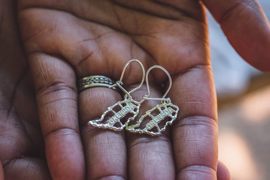 Large Grenada Map Earring Hanging Short - Earring - Caribbijou Island Jewellery