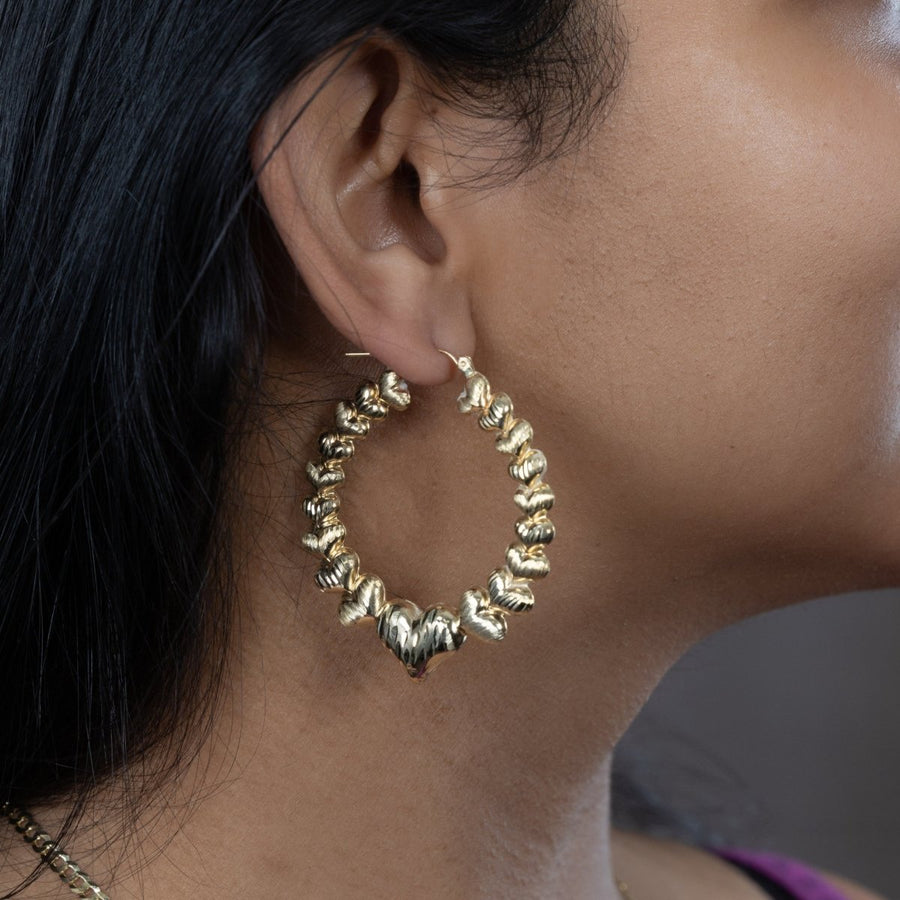 Large Heart Hoop Earrings in 10 KT Yellow Gold - Caribbijou Island Jewellery