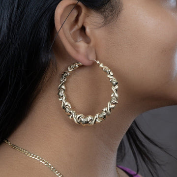 Large Heart Rope Hoop Earrings in 10 KT Yellow Gold - Caribbijou Island Jewellery