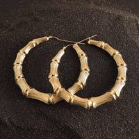 Large Hollow Bamboo Hoop Earrings in 10 KT Yellow Gold - Caribbijou Island Jewellery