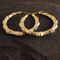 Large Hollow Bamboo Hoop Earrings in 10 KT Yellow Gold - Caribbijou Island Jewellery