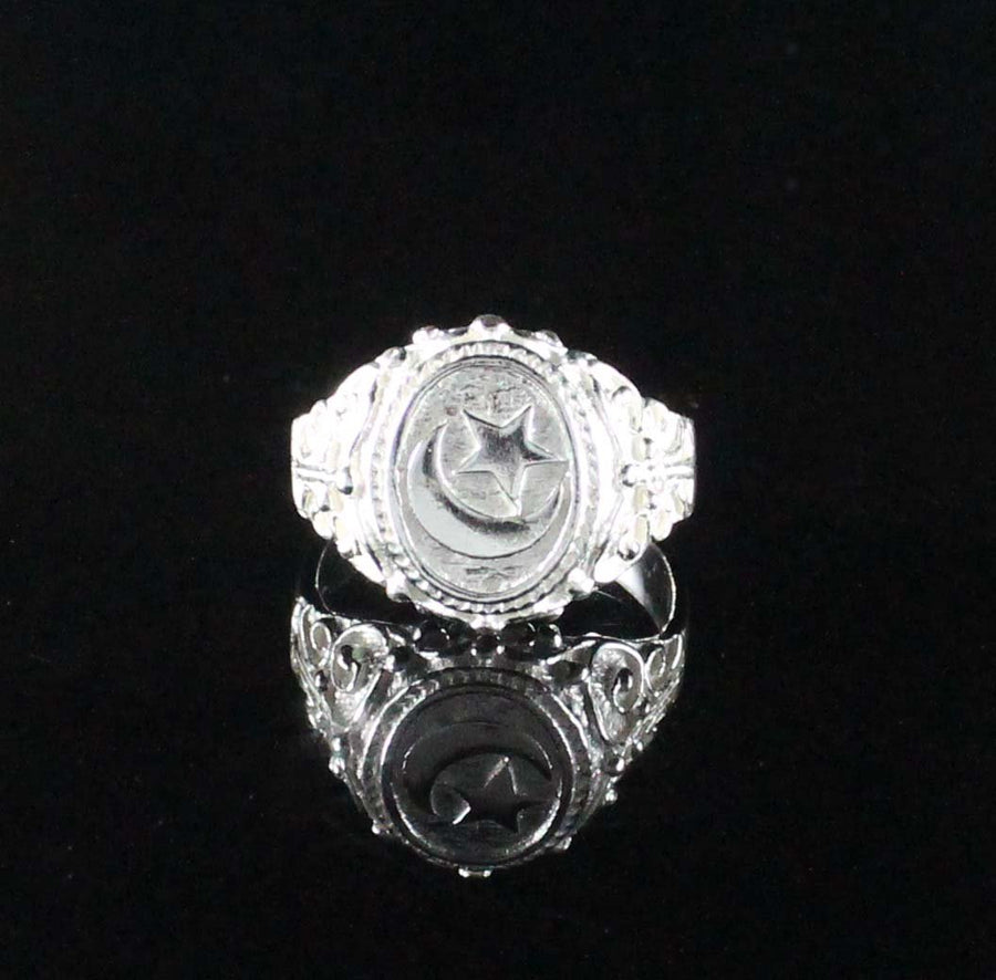 Large Men Moon and Star in Oval ring with Embellishments on Side - Ring - Caribbijou Island Jewellery