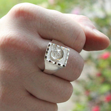 Large Men Moon and Star in Square ring - Ring - Caribbijou Island Jewellery