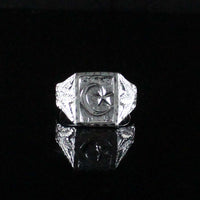Large Men Moon and Star in Square ring with Leaf on Side - Ring - Caribbijou Island Jewellery
