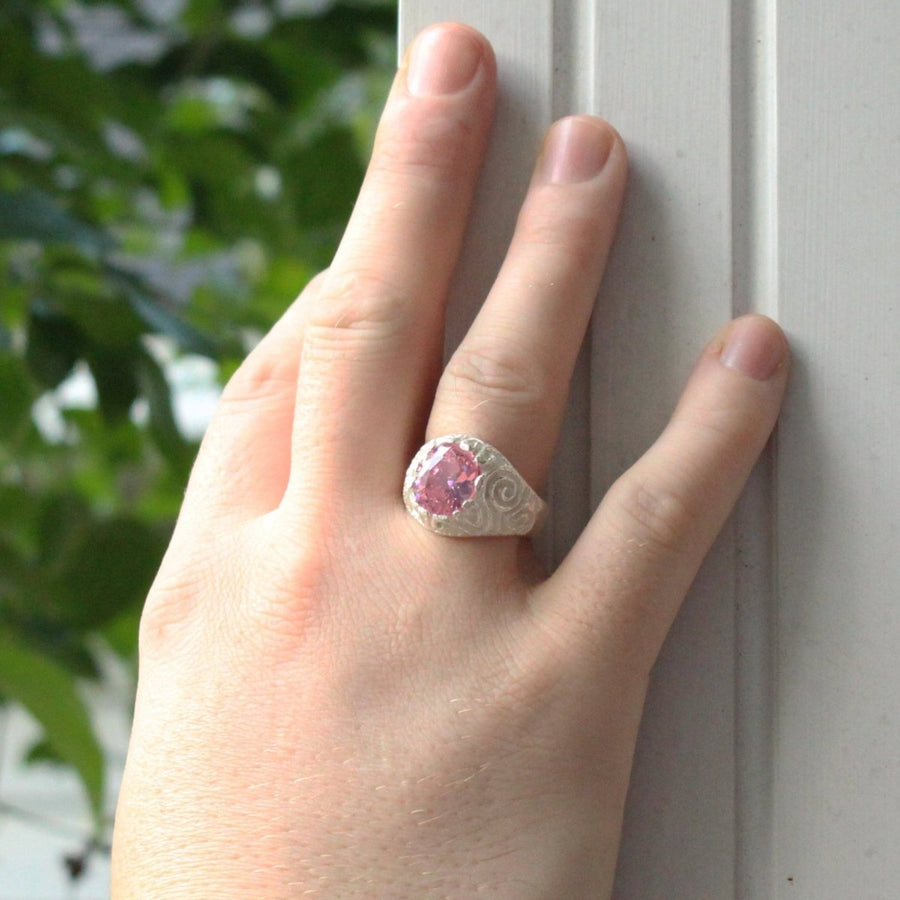 Large Men's Oval ring with October Birthstone Pink CZ - Ring - Caribbijou Island Jewellery