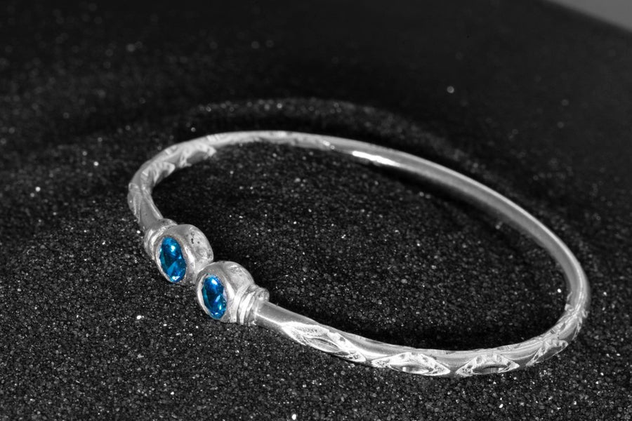 Medium Bangle with Blue Zircon December Birthstone - Bangle - Caribbijou Island Jewellery