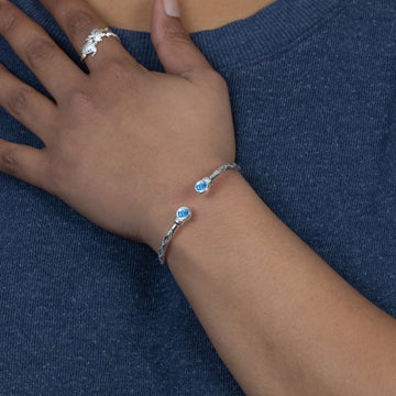 Medium Bangle with Synthetic Aquamarine March Birthstone - Bangle - Caribbijou Island Jewellery