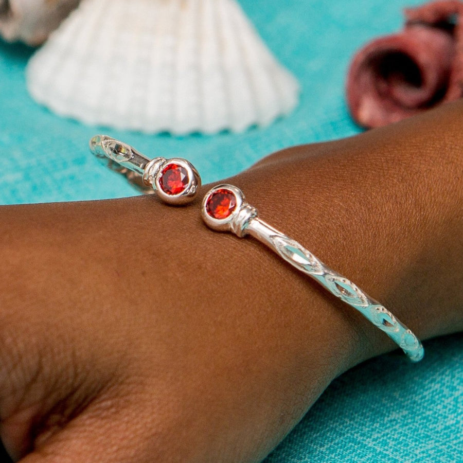 Medium Bangle with Synthetic Garnet January Birthstone - Bangle - Caribbijou Island Jewellery