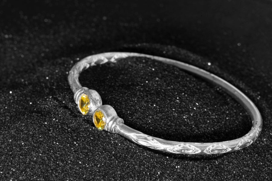 Medium Bangle with Synthetic Yellow Topaz November Birthstone - Bangle - Caribbijou Island Jewellery