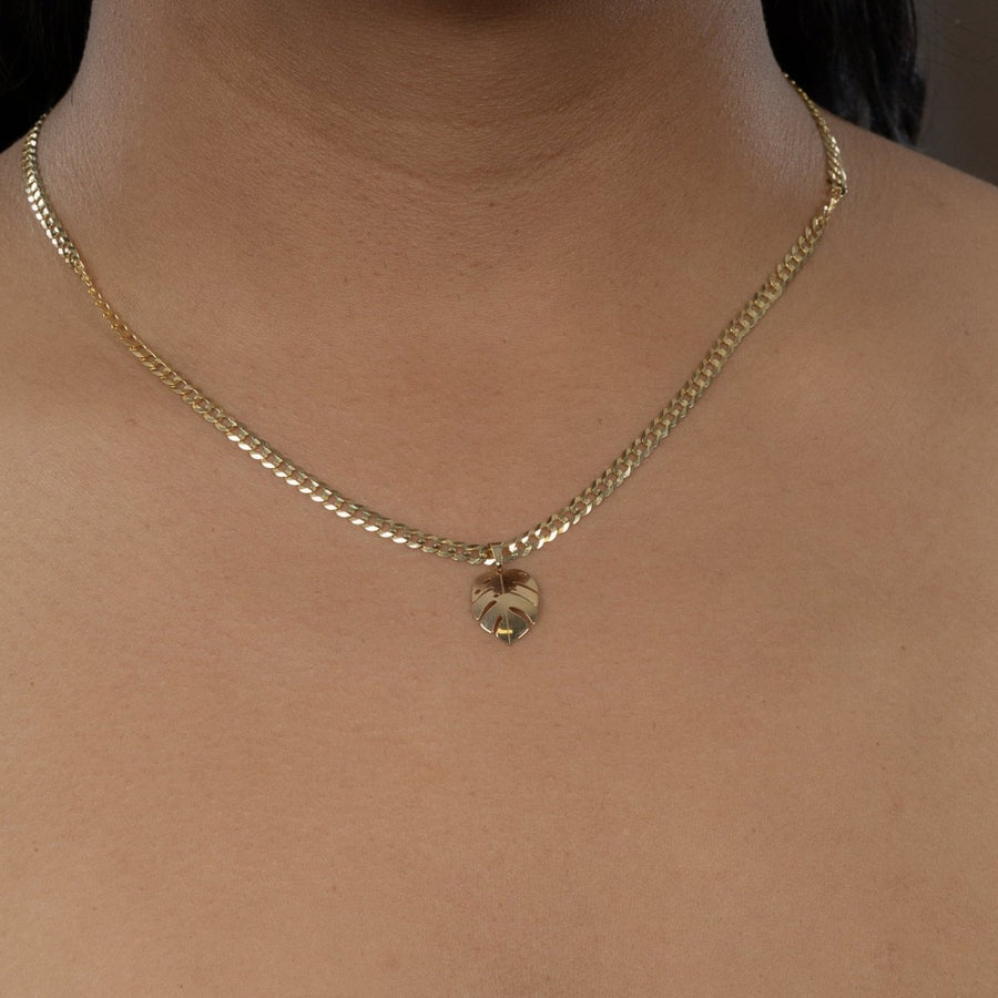 Monstera Tropical Leaf Pendant in 14 KT Yellow Gold - Caribbijou Island Jewellery