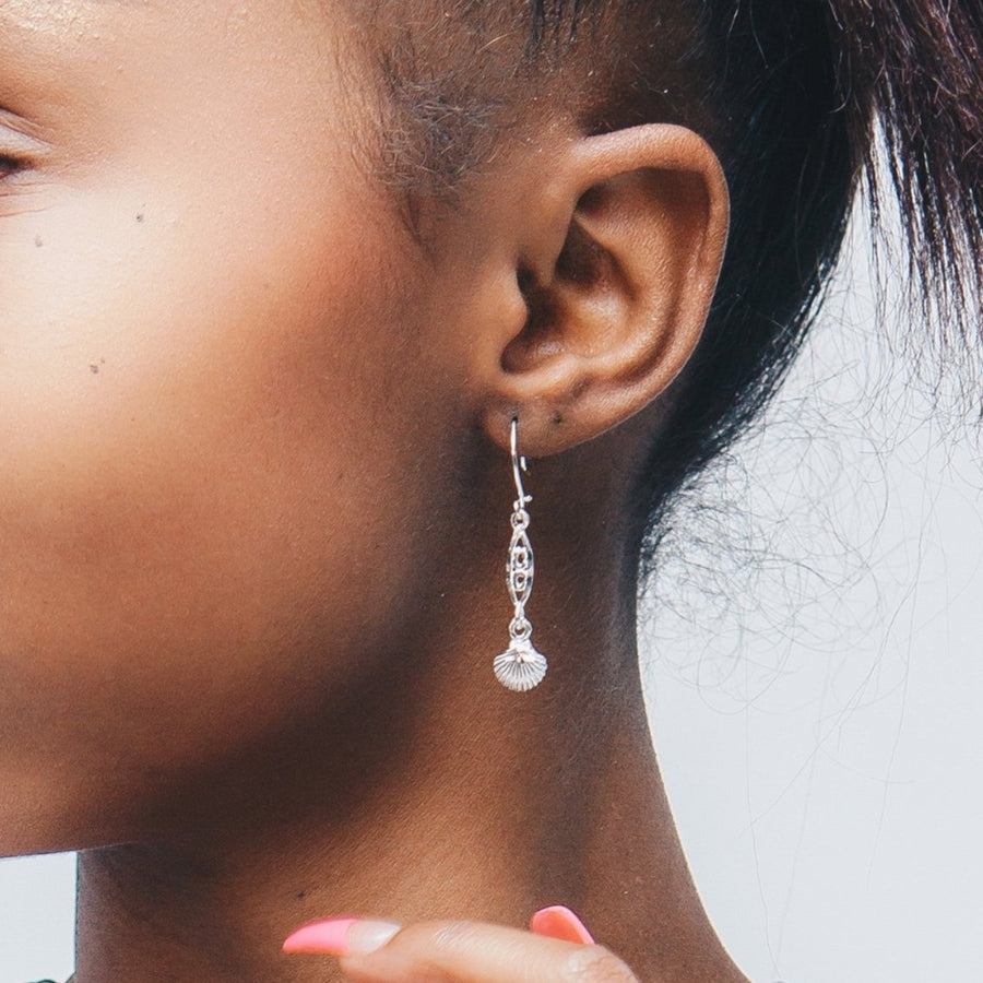 Small Clam with extender Bar Long Earring - Earring - Caribbijou Island Jewellery