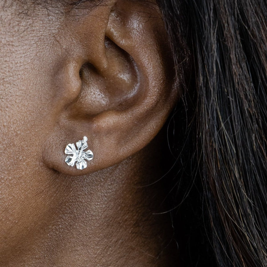 Small Hibiscus Flower Stopper Stud Earring - Earring - Caribbijou Island Jewellery