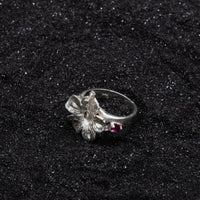 Solid Large Hibiscus Flower Ring with Red Stones - Ring - Caribbijou Island Jewellery